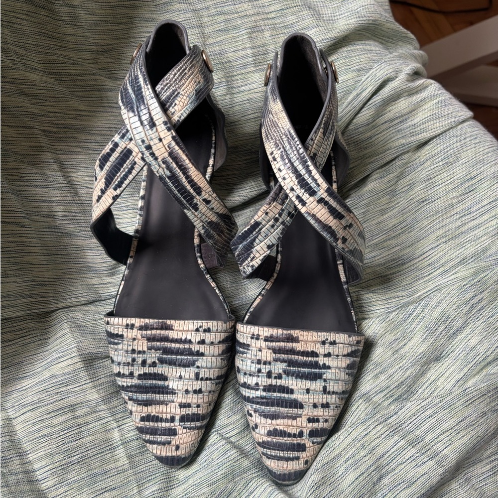 Alexander Wang animal print leather flats with crossover buckle